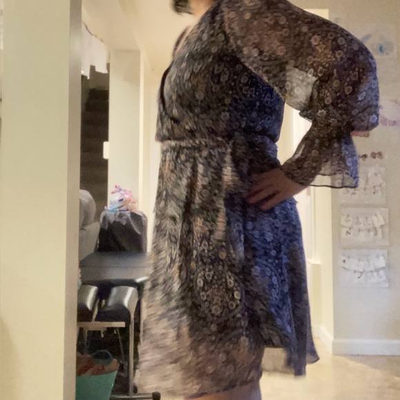 Lauren Conrad Floral Ruffle Sleeve Faux Wrap Dress - Picture 2 of 5